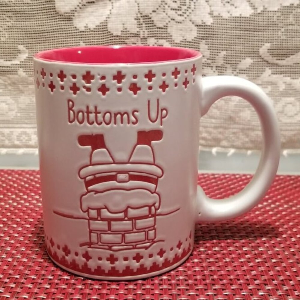 Holiday Mug - Embossed BOTTOMS UP Mug SANTA CLAUS Chimney CHRISTMAS 16oz